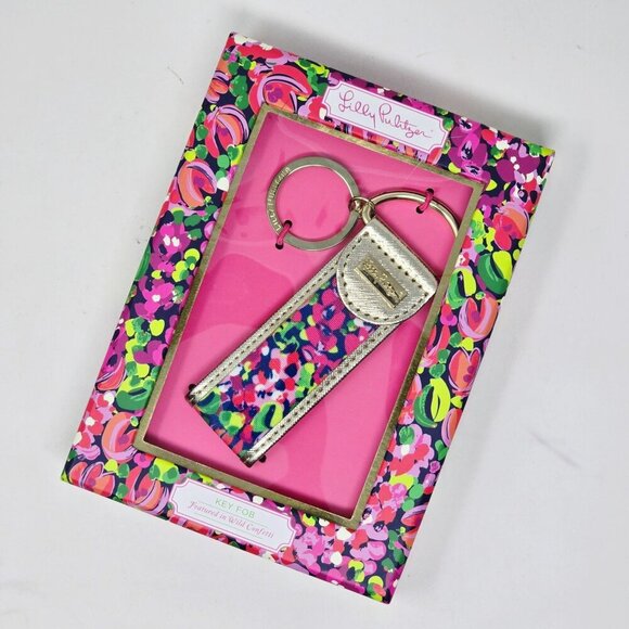 Lilly Pulitzer ✦ Wild Confetti Key Fob ✦ Gold Leatherette Accents Vibrant Print - Picture 3 of 5